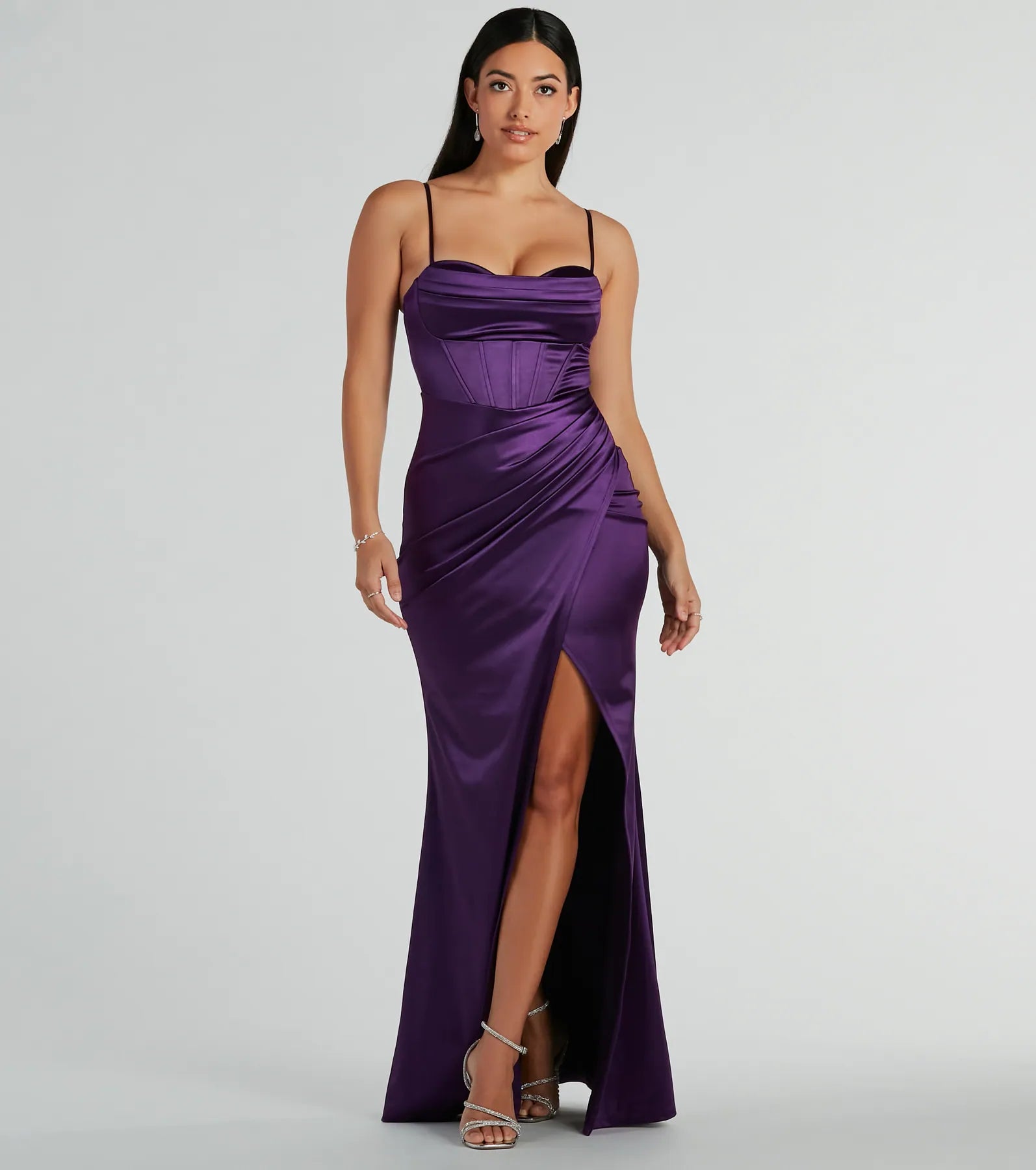 Stacie Satin Corset Wrap Formal Dress