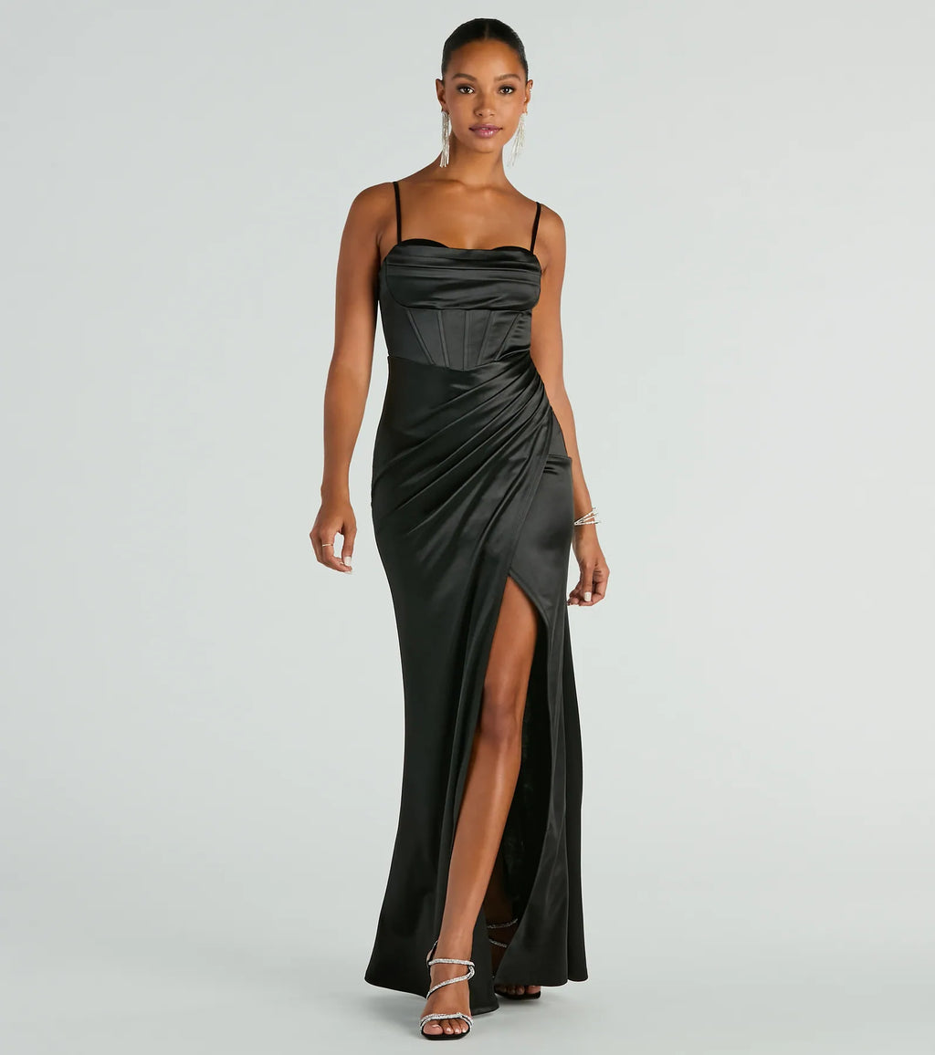 Stacie Satin Corset Wrap Formal Dress
