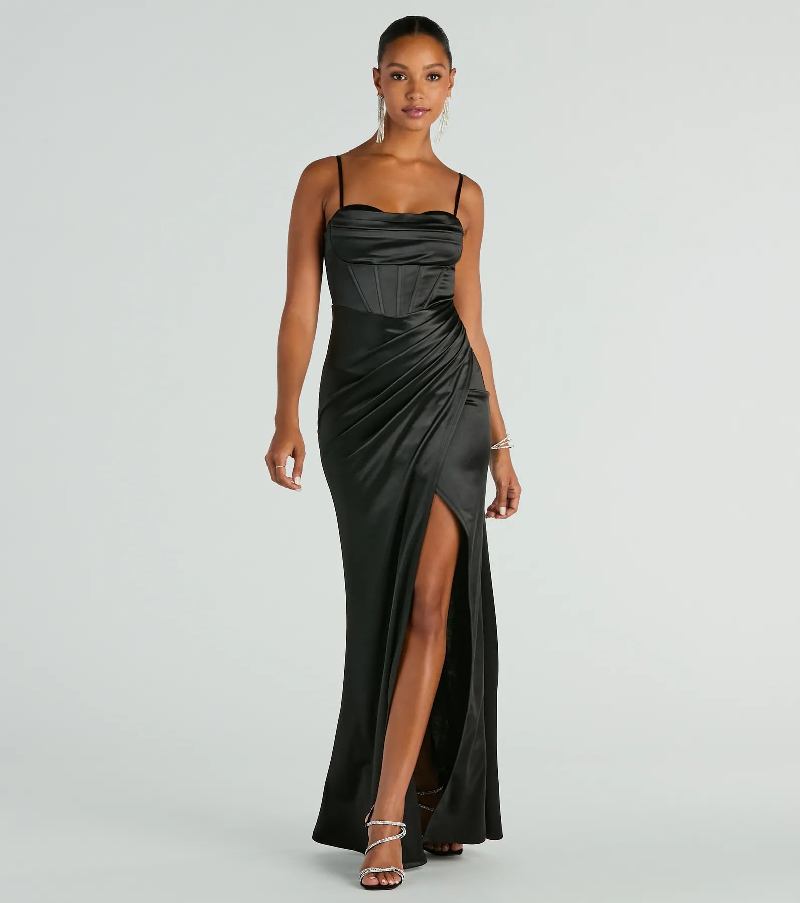 Stacie Satin Corset Wrap Formal Dress