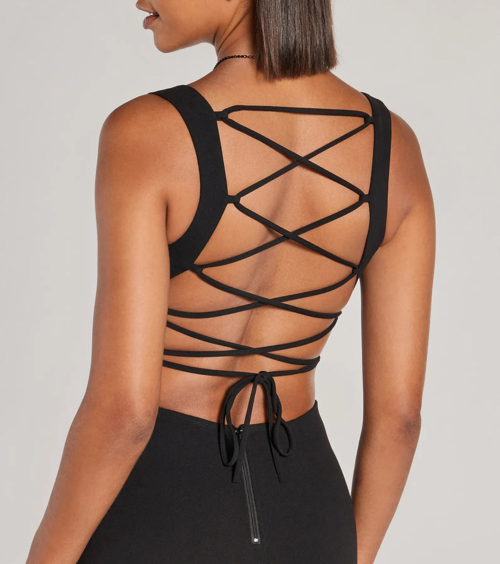 Everley Lace-Up Slit Mermaid Crepe Formal Dress